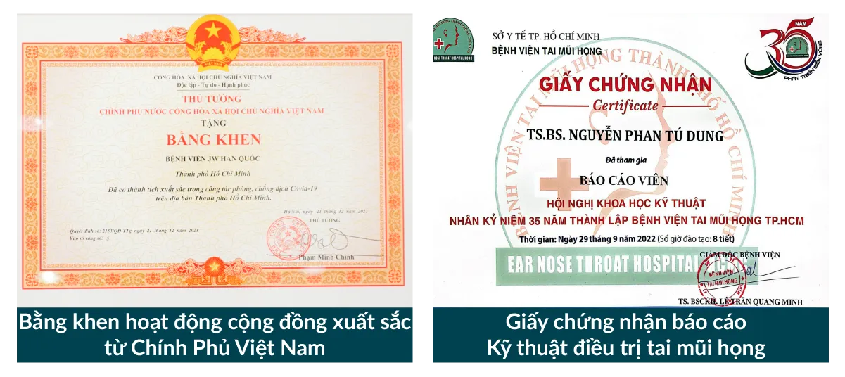 Hình ảnh bằng khen Bệnh viện JW Hàn Quốc