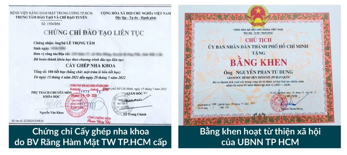 Hình ảnh bằng khen Bệnh viện JW Hàn Quốc