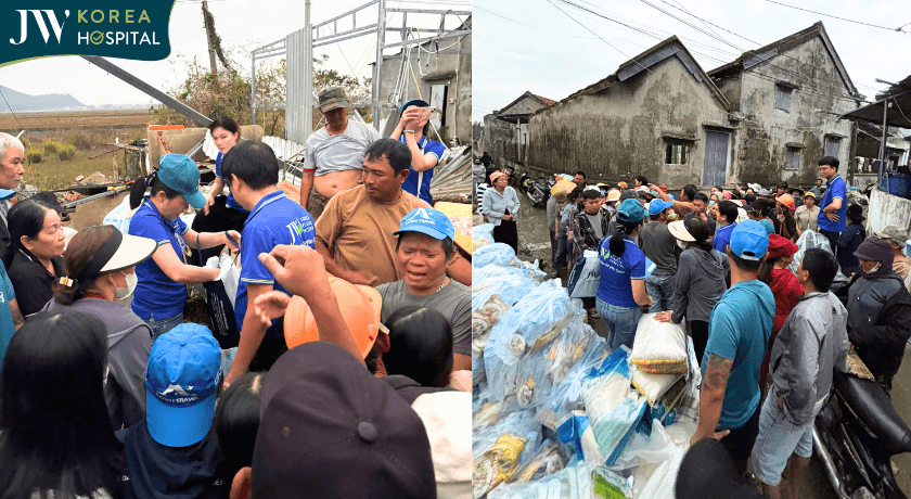 người dân Phú Yên chen chút nhận quà cứu trợ từ JW