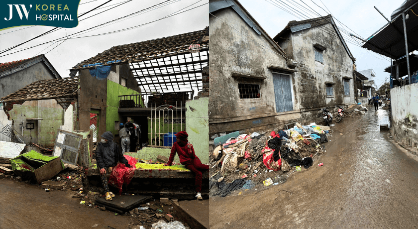 nhà cửa sập nát bay nóc đường xá khó di chuyển