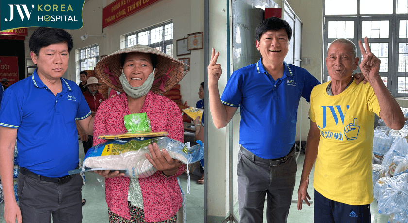 Bác sĩ Tú Dung phát quà cho bà con xã Tuy An