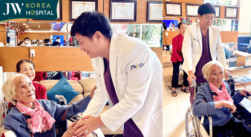 cụ bà được trực tiếp bác sĩ Tú Dung tái khám sau 1 tuần cắt u