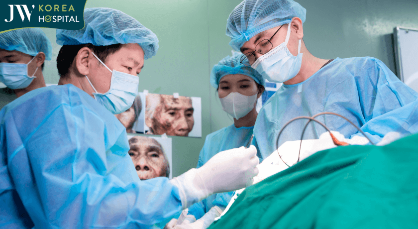 ekip bác sĩ JW tiến hành phẫu thuật cắt khối U cho cụ bà