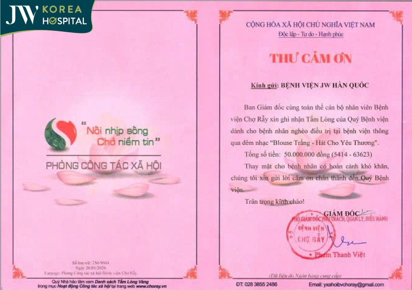 Thư cảm ơn của bệnh viện Chợ Rẫy gửi đến Bệnh viện JW Hàn Quốc