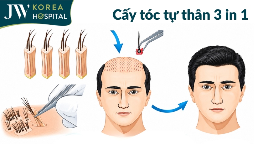 Cấy tóc tự thân 3 in 1 với kỹ thuật FUE tại bệnh viện JW