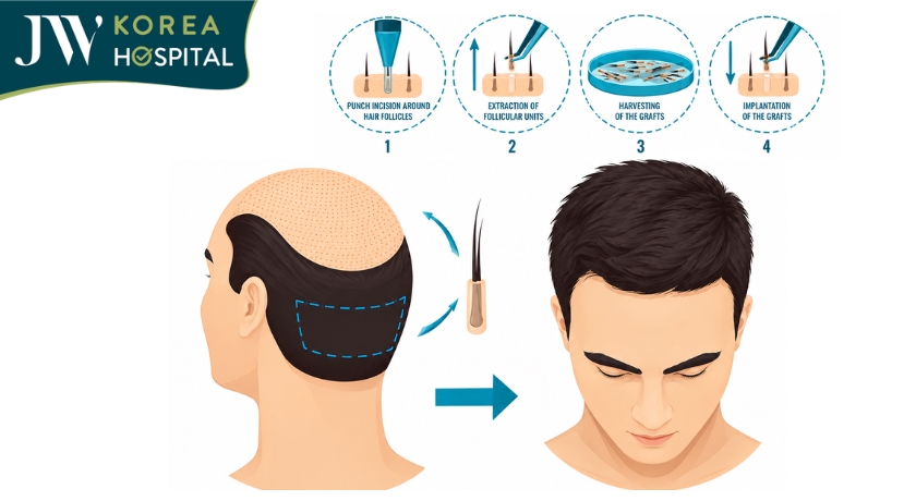 Cấy tóc tự thân bằng bút chuyên dụng DHI tại bệnh viện JW